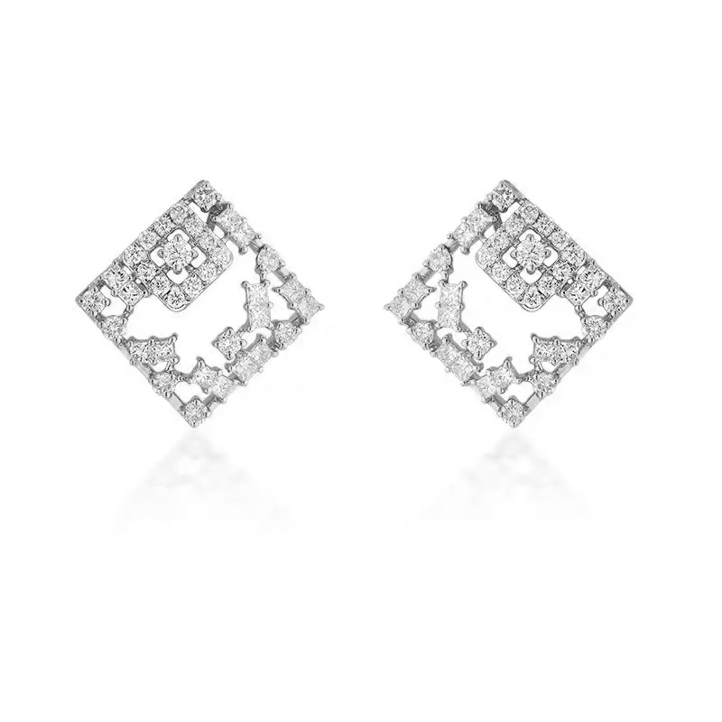 18K Gold Diamond Pendant Set, square
